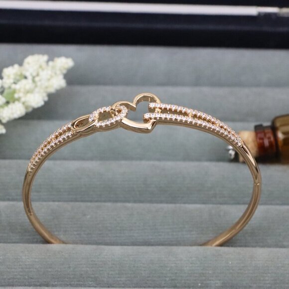 Romantic Rose Gold Heart Link Bangle with Crystal Detailing, XPBL0570 - Picture 12 of 12